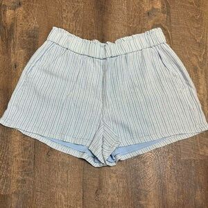 light blue and white striped high rise linen blend shorts from hollister